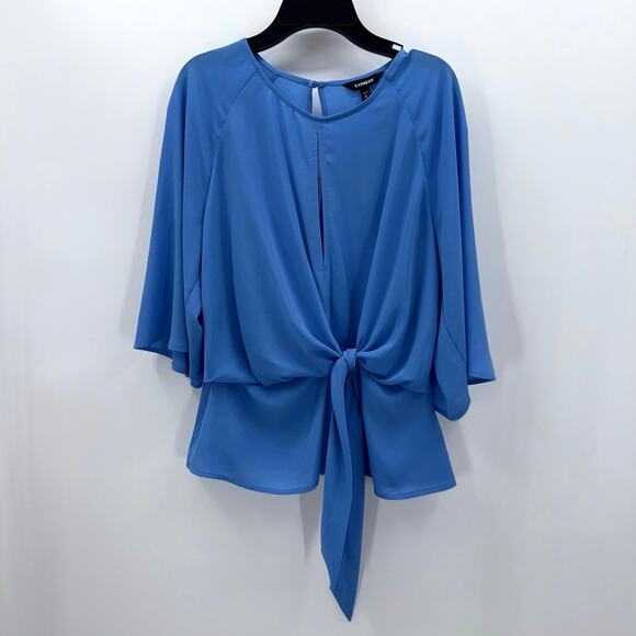 NWT Express Mock Wrap with Front Tie Accent Long Keyhole Neckline Size M - Picture 1 of 10